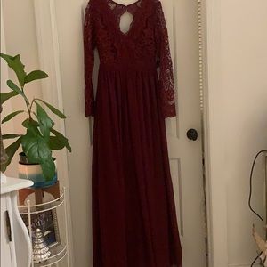 Brand New Burgundy Long Sleeve Lace Sleeve Dress